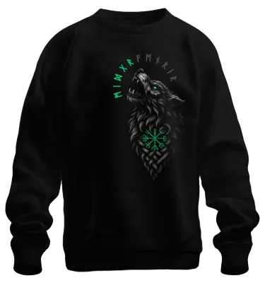 Produktbild von Wikinger Wolf Runen Vegvisir Nordisch Keltische Knoten Sweatshirt Pullover, Schwarz, M