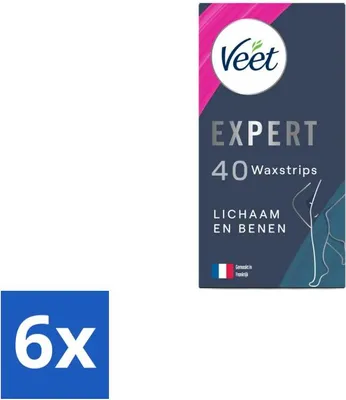 Produktbild von Veet Expert – Haarentfernungsstreifen – Körper & Beine – Empfindliche Haut – 40 Streifen - Vorteilspack - 6 Stücke
