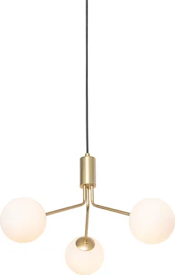 Produktbild von QAZQA - Art Deco Moderne Hängelampe I Pendellampe I Pendelleuchte Gold I Messing mit Opalglas 3-flammig - Coby I Wohnzimmer I Schlafzimmer - Länglich - LED geeignet G9