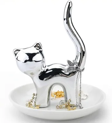 Produktbild von Ringhalter Schale Ablage Organizer für Ringe Schmuck Gatto Cat silber