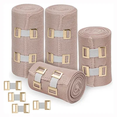 Produktbild von Sportbandage elastisch 4 Stück, selbsthaftende Kompressionsbinde mit Aluminiumclips, Gelenkstütze für Knie, Handgelenk, Knöchel & Training