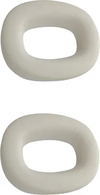 Two white, oval-shaped ear cushions are shown against a white background.