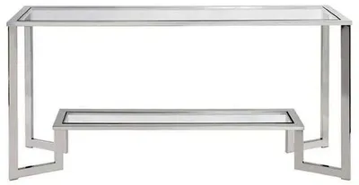 Produktbild von Casa Padrino Luxus Konsole Silber 160 x 40 x H. 78 cm - Metall Konsolentisch mit Glasplatten - Wohnzimmer Möbel - Luxus Möbel