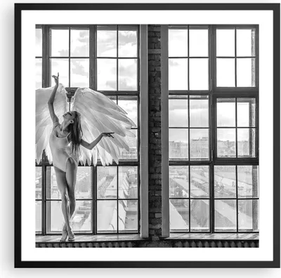 Produktbild von Gerahmtes Poster - Schwarzer Rahmen - Frau Engel Ansicht - 60x60 cm - Wand Bild - Wanddeko - Wandbilder - Kunstposter - Wandposter - Bilderrahmen - Bilder - Kunstdruck - Wandbild - P2BAC60x60-4214