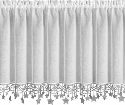 Zdjęcie produktu dla EUROFIRANY | Zasłona Bistro - zasłona świąteczna - 60 x 150 cm - biała ze srebrnymi gwiazdkami - zasłona w kształcie dysku