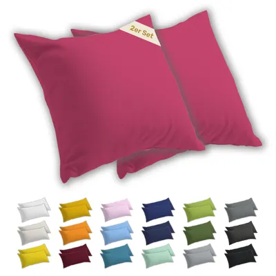 Produktbild von Lavea® 2er Set Kissenbezug 40x40 cm, 100% Baumwolle Jersey, YKK-Reißverschluss, Koralle