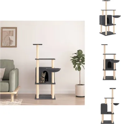 Image de vidaXL Arbre à chat avec colonnes à griffer en sisal gris foncé 132 cm - Arbres à chat