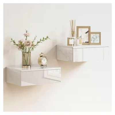 Produktbild von Hängendes Nachttisch-Set, schwebender Nachtschrank mit Schublade, moderne Wandmontage-Nachtkommode für Schlafzimmer und Wohnzimmer, 40 x 30 x 14 cm, Weiß