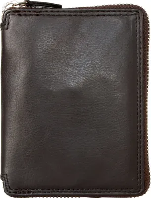 Image de Portefeuille en cuir marron unie avec fermeture éclair en métal