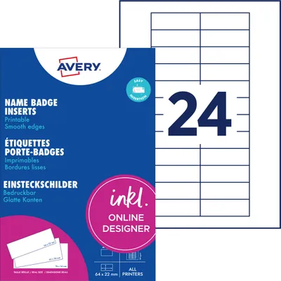 Produktbild von Avery Zweckform DPC6422A-10, Einsteckschilder, 22 x 64 mm, 190 g/m², 240 Einsteckschilder / 10 Bögen