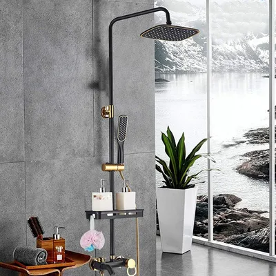 Produktbild von Retro Duschset Thermostatische Duschsäule Duschsystem Regendusche Duschgarnitur Duschmischer mit Duschkopf Handbrause Schubstange Brauseset für Badezimmer