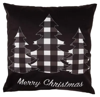 Produktbild von Clayre & Eef Kissenbezug 45x45 cm Schwarz Weiß Polyester Weihnachtsbäume