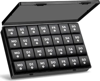 Produktbild von Tablettenbox Monat 28 Tage Pillendose Medikamentenbox 7 Fächer Schwarz