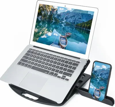 Produktbild von INF Ergonomischer Laptopständer mit Handyhalterung Schwarz