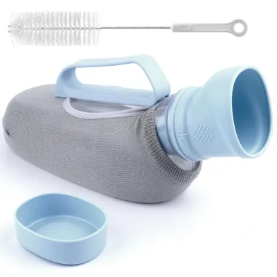 Produktbild von 1200 ml Tragbarer Männer-Urinal Behälter,Auslaufsicherer Herren Urinauffangbecher mit Griff, Ausguss, Strickschutz und Reinigungsbürste