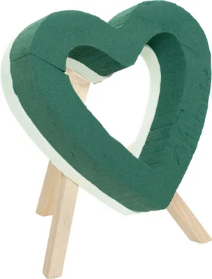Produktbild von Nass Steckschaum Herz 30cm offen mit Holzständer H.32cm
