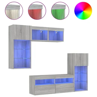 Produktbild von vidaXL 5-tlg. Wohnwand mit LED-Beleuchtung Grau Sonoma Holzwerkstoff