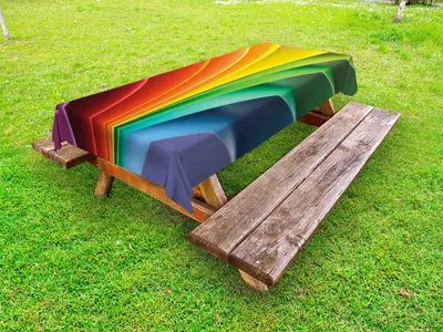 Produktbild von ABAKUHAUS Bunt Tischdecke Outdoor, Abstrakt Stil Illustration von kurven Regenbogen-Streifen Papier wie gefalteten Entwurfs, Mehrfarbig, 145x210cm