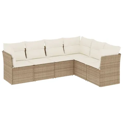 Produktbild von 6-teilige Garten-Sofagarnitur, modular mit Stauraum, PE-Rattan & Stahl, UV-beständig, 234x179x69 cm, Beige, Kissen cremeweiß