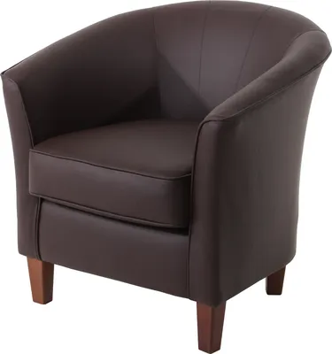 A studio shot of a brown leather armchair.