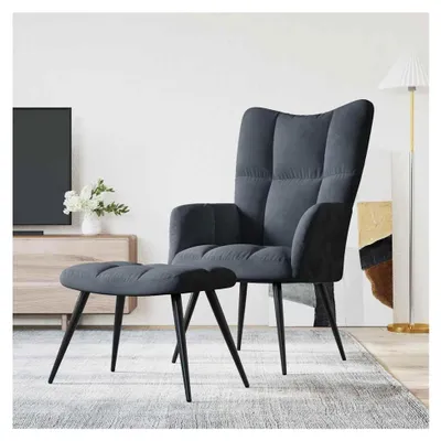 Produktbild von Relaxsessel mit Hocker in Dunkelgrau aus Samt