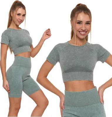 Produktbild von Sportshirt - Crop-Top Größe L/XL - Sporttop grün - Damenoberteil - Fitnessshirt