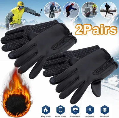 Produktbild von 2 Paare Winter Handschuhe Touchscreen Thermo Warme Windproof Wasserdicht Herren Damen Größe: S