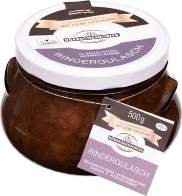 Produktbild von Dürrröhrsdorfer Rindergulasch in Schalotten-Rotweinsauce