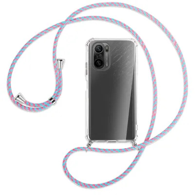 Produktbild von Handykette Backcover-Schutzhülle mit Band (Metall silberfarben) für Xiaomi Mi11i / Poco F3 (Pro), Redmi K40 - pink/mint