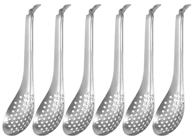 6 Edelstahl Kaviar Löffel, Schlitzlöffel, 16,3 cm