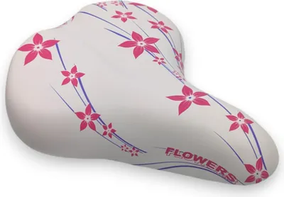 Produktbild von Selle Montegrappa Sattel HAPPY FLOWERS Weiß-Rosa Fahrrad Damen Retro Hollandrad Blumen Motiv