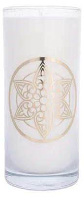 Produktbild von yogabox MAGISCHE KERZE mit dem goldenen Etikett - weiß 14 x 6,5 cm Mandala