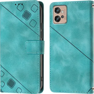 Produktbild von Hülle für Motorola Moto G32 Prägung Flip Leder Brieftasche Schutzhülle mit Ständer Grün