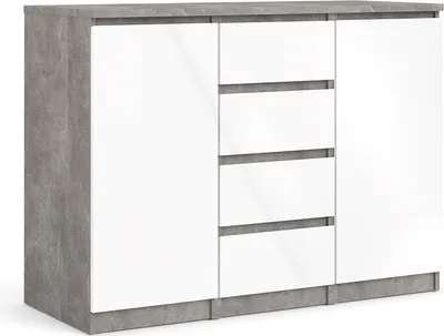 Produktbild von Nada Sideboard 2 Türen und 4 Schubladen, beton Nachbildung,weiss hochglanz.