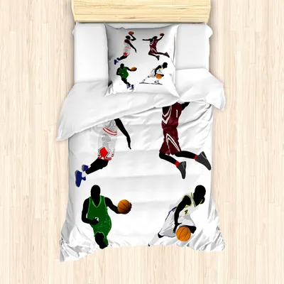 Produktbild von ABAKUHAUS Sport Mantele, Basketballspieler Sport, Milbensicher Allergiker geeignet mit Kissenbezügen, 135 cm x 200 cm - 80 x 80 cm, Mehrfarbig