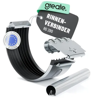 Produktbild von greate Dachrinnen Verbinder verzinkt inkl. Wulstverbinder - Dachrinnenverbinder für 280 Regenrinne - Rinnenverbinder