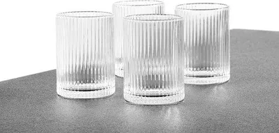 Imagen del producto de Uniqoos® Juego de 4 vasos altos de vidrio con diseño texturizado – vasos de 250 ml, aptos para lavavajillas, elegantes para cócteles, agua, zumos y café helado