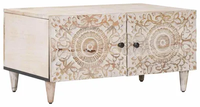 Image de Table basse Blanc 80 x 50 x 40 cm Bois de mangue massif