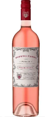 A bottle of rosé wine against a white background.