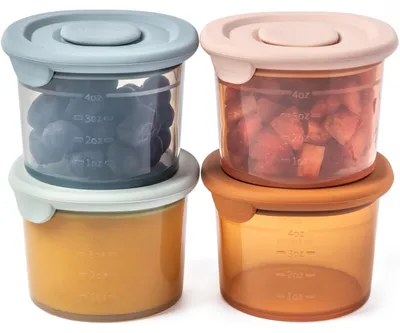 Productafbeelding van Set van 4 Silicone Bewaarpotjes voor Babyvoeding, 100% Lekvrij