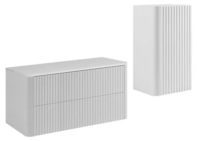 Image de Ensemble de meubles de salle de bain comprenant un meuble vasque et un meuble de rangement, de couleur blanche, dimensions : 100 x 48 x 44 cm