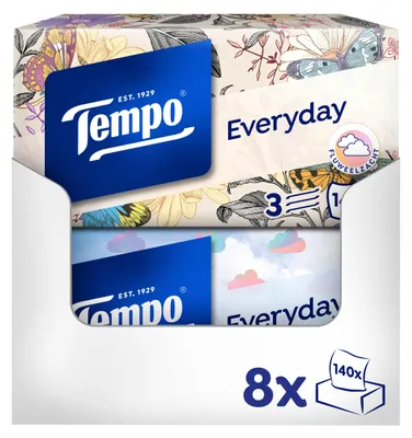 Obrázok produktu pre Tempo XXL Light – balenie papierových vreckoviek – 8 balení, každé balenie obsahuje 140 vreckoviek, farba: krémová