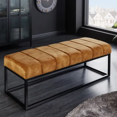 Produktbild von riess-ambiente Moderne Sitzbank PETIT BEAUTÉ 110cm senfgelb Samt schwarzes Metallgestell Bank Polsterbank