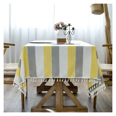 Productafbeelding van Tafelkleed met Kwasten van Katoen en Linnen 140 x 260 cm Geel
