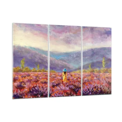 Produktbild von Bilder auf glas - 3 Teile - Feld Frau Landschaft - 105x70cm - Glasbilder - Wandbilder - Bilder - zum Aufhängen bereit - Wanddekoration aus Glas - Glas Bilder - Wandbild auf Glas - GCE105x70-5074