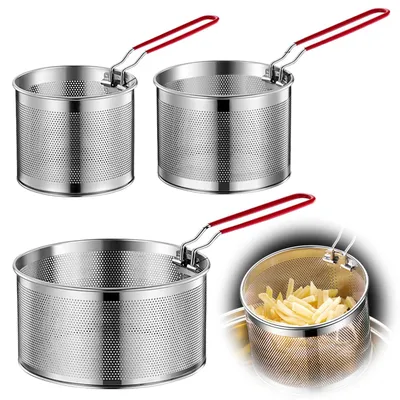 Frittierkorb aus Edelstahl, 3 Stück, 14+18+20 cm, mit Griff