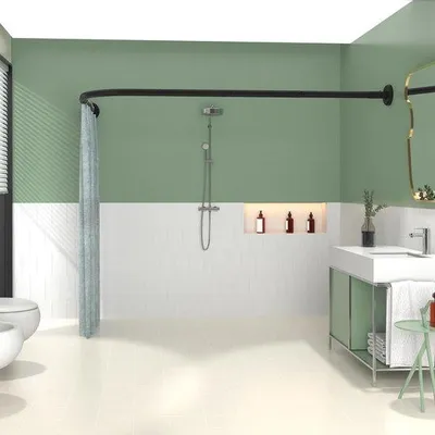 Immagine prodotto di Uniqoos® Barra angolare per tenda da doccia – regolabile da 75x115 a 95x95 cm, acciaio inossidabile 304, inclusi 12 anelli in acciaio inossidabile + 12 anelli in plastica, 5 tubi e 2 basi
