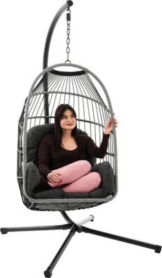 Produktbild von di volio Hängesessel mit Gestell Beluno graphite, Hängestuhl für Indoor & Outdoor, inkl. Kissen, bis 150 kg belastbar, Hängeschaukel ideal für Garten, Terrasse und Balkon
