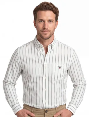 Produktbild von Gant Herren Hemd Grün gestreift mit Button-down-Kragen und langen Ärmeln