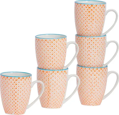 Produktbild von Nicola Spring Nicola Spring Handbedruckte Tasse – 330 ml – Orange – 6er-Pack